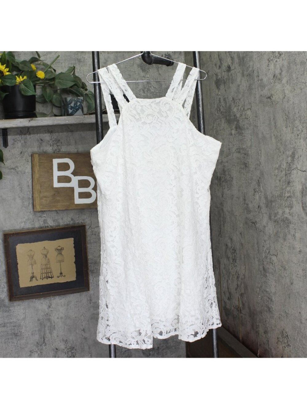 NWT Bar III Strap Lace Knit Lined Sleeveless Shift Dress 10832044 White XL